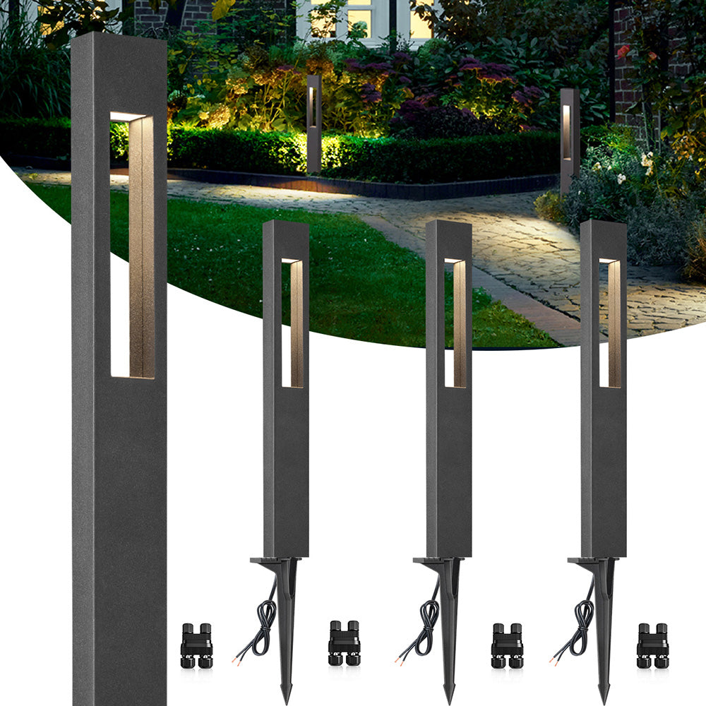 Low Voltage 3W LED Hollow Cuboid Landscape Pathway Lights with ETL Listed Cord 4 Pack LFAWB-03-04C