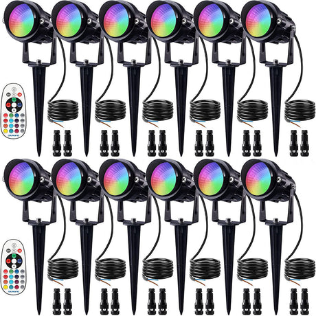 Low Voltage 12W RGB Color Changing LED Landscape Lights with Connector 12 Pack CLRS-12-12C SUNVIE