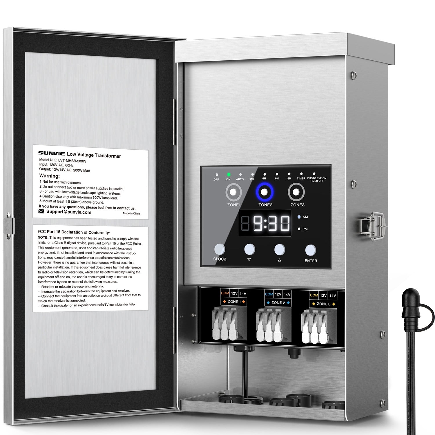 200W 3-Zone Independent Control Low Voltage Landscape Transformer with Quick-Clip Terminals LVT-MHBB-200W