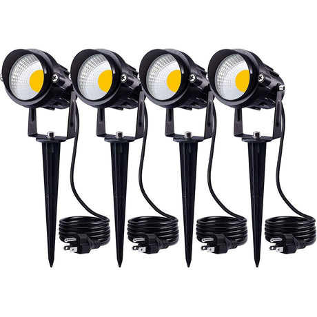 SUNVIE 12W LED Landscape Lighting Low Voltage (AC/DC 12V) Waterproof Garden Pathway Lights Super Warm White (900LM) Walls Trees Flags Outdoor Spotlights with Spike Stand (4 Pack) Lee Lighting