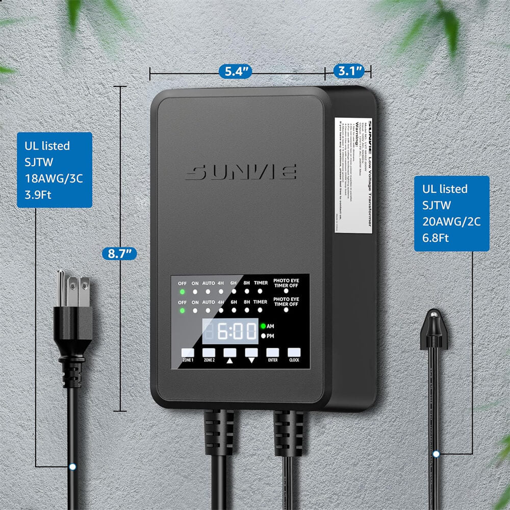 200W Landscape Lights Transformer with 2 Independent Control Output & Timer & Photocell Sensor