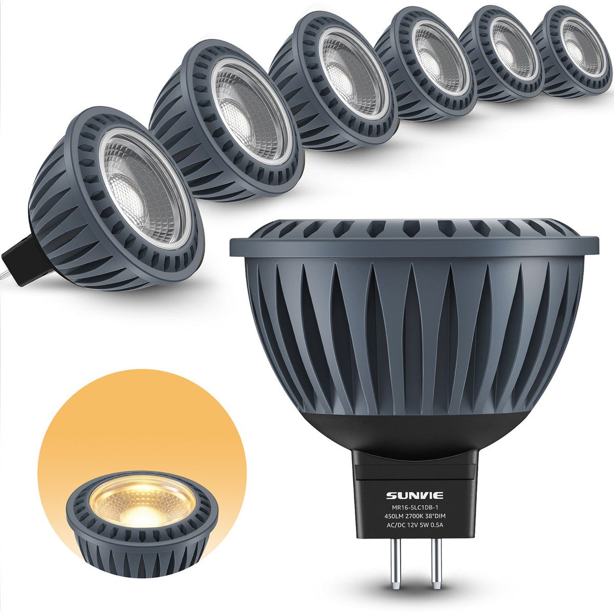 Low Voltage 12V 5W MR16 LED Bulbs 6 Pack – Dimmable GU5.3 Bi-Pin Warm White DMRW-05-06N