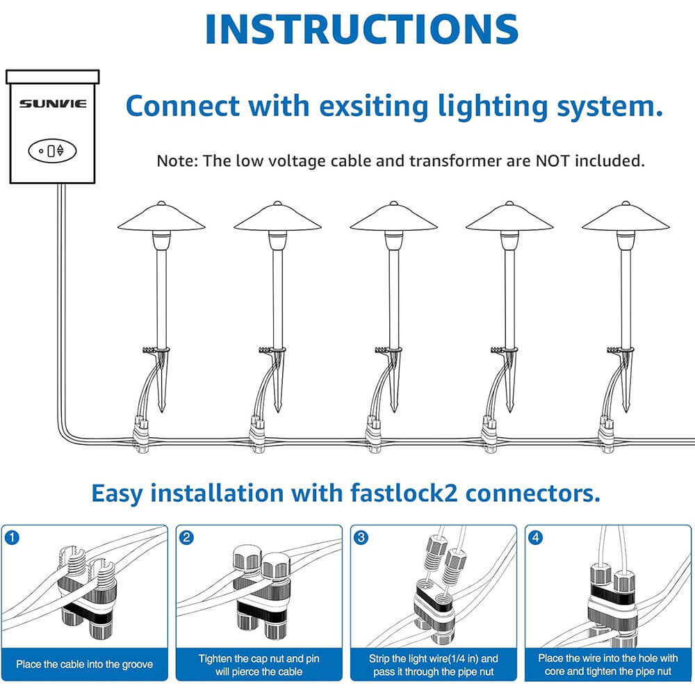 LED Low Voltage 3W Cast-Aluminum Landscape Pathway Lights with ETL Listed Cord 12 Pack LSAWB-03-12C SUNVIE