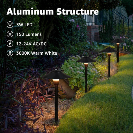 3W LED Low Voltage Landscape Pathway Lights Kit with 60W Transformer & Connectors 8 Pack KT-W8PA SUNVIE