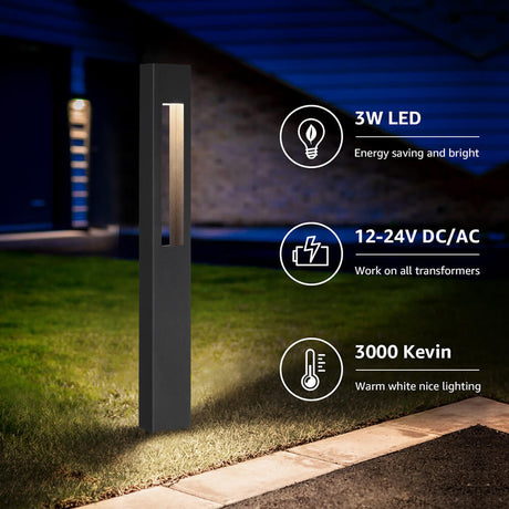 Low Voltage 3W LED Hollow Cuboid Landscape Pathway Lights with ETL Listed Cord 4 Pack LFAWB-03-04C