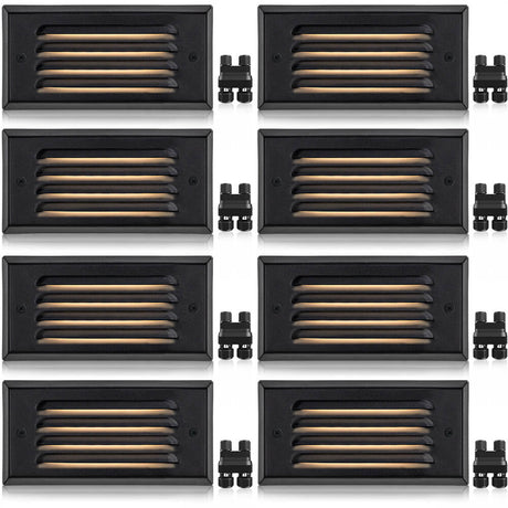 5W Low Voltage Black Step Lights with Horizontal Louver Faceplate & Fastlock2 Connectors 8 Pack BLWFB-05-08C SUNVIE