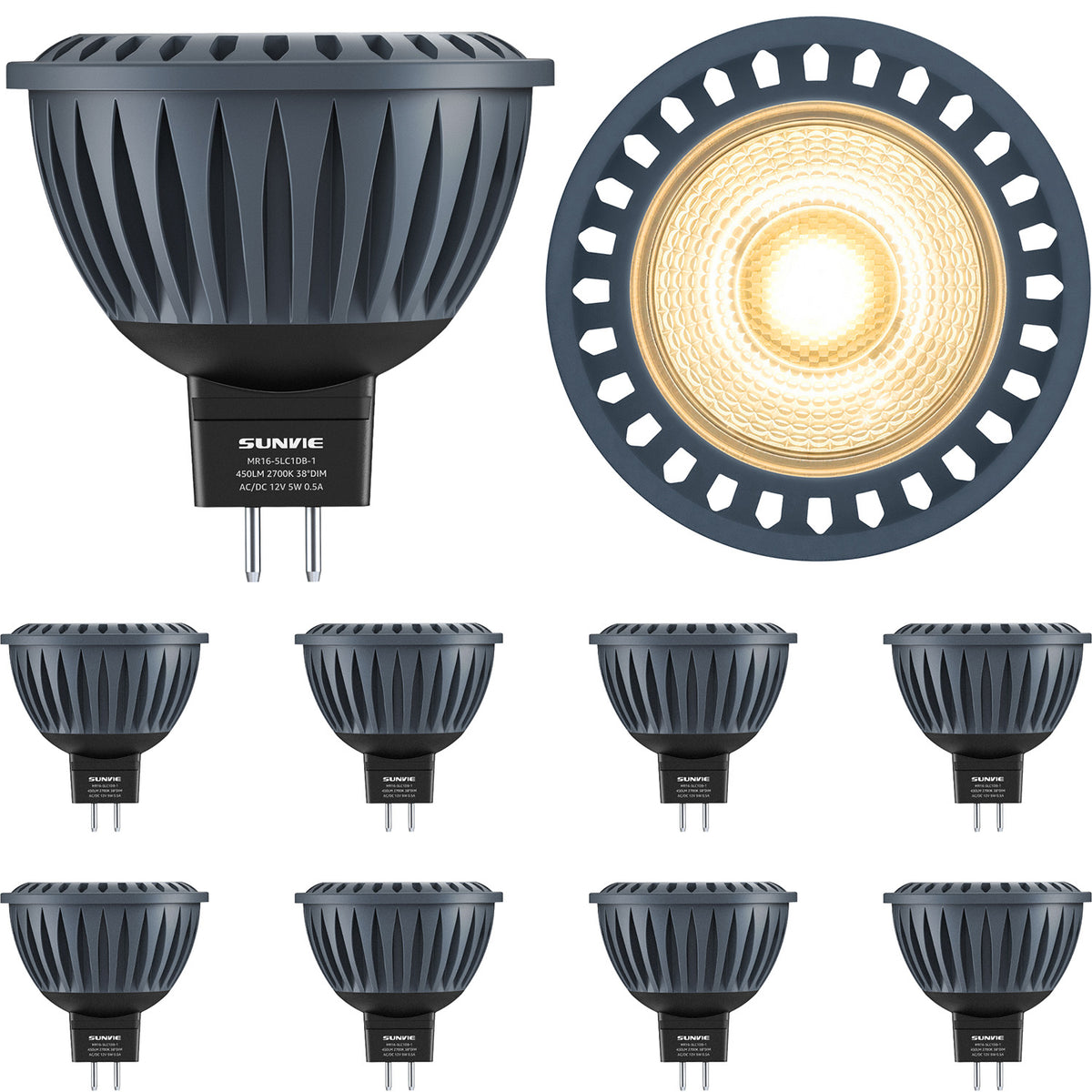 Low Voltage 12V 5W MR16 LED Bulbs 8 Pack – Dimmable GU5.3 Bi-Pin Warm White DMRW-05-08N