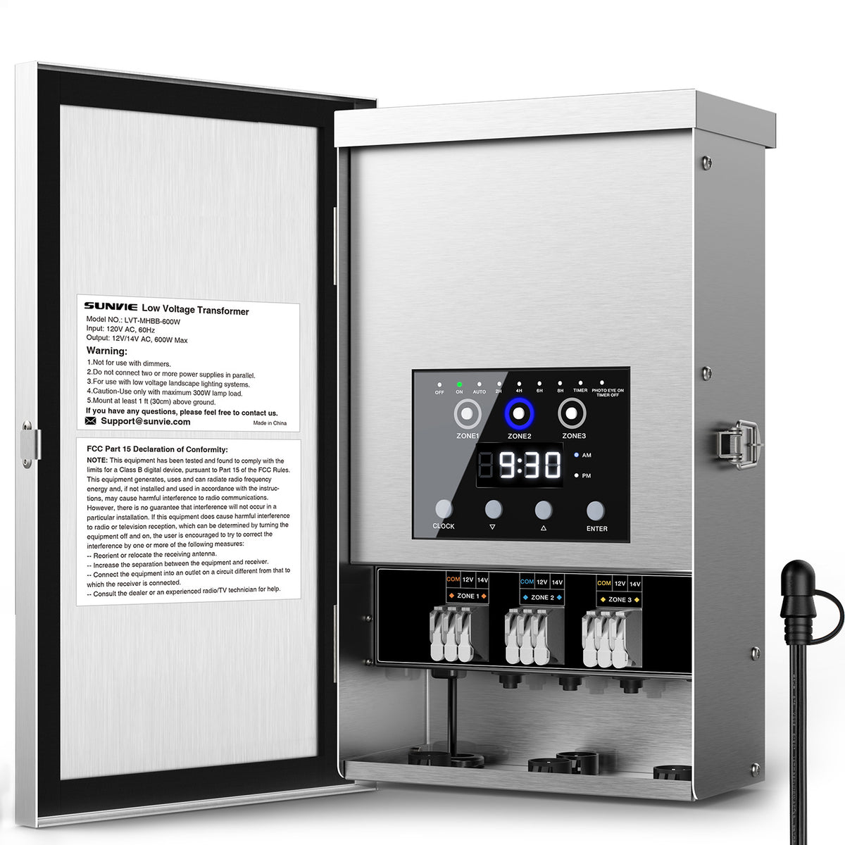 600W 3-Zone Independent Control Low Voltage Landscape Transformer with Quick-Clip Terminals LVT-MHBB-600W