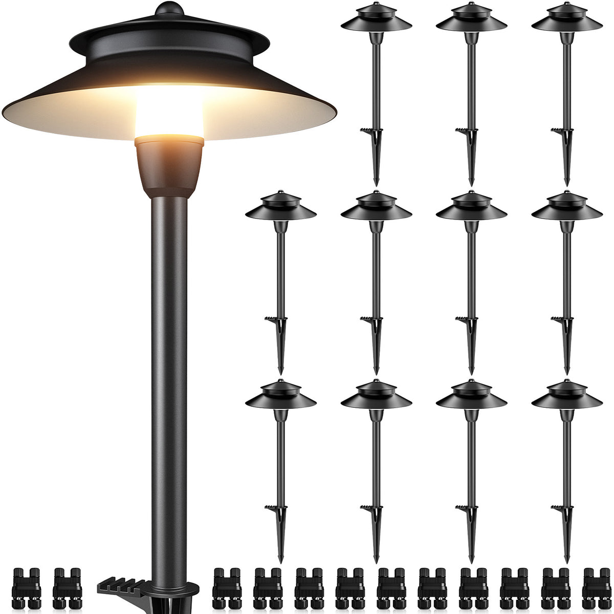Hat-Style Low Voltage Landscape Pathway Lights with Replaceable LED Module 12 Pack LSDWB-03-12C