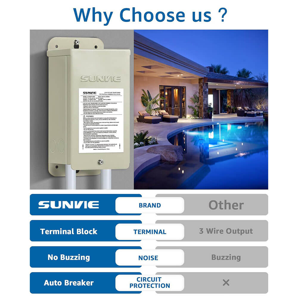 Low Voltage 120V to 12V 100W Outdoor Weatherproof Pool Pond Fountain Light Transformer LVT-PLT-100W SUNVIE