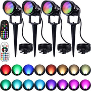120V 12W RGB LED Color Changing Waterproof Outdoor Party Landscape Lights with Remote Control 4 Pack CHRS-12-04