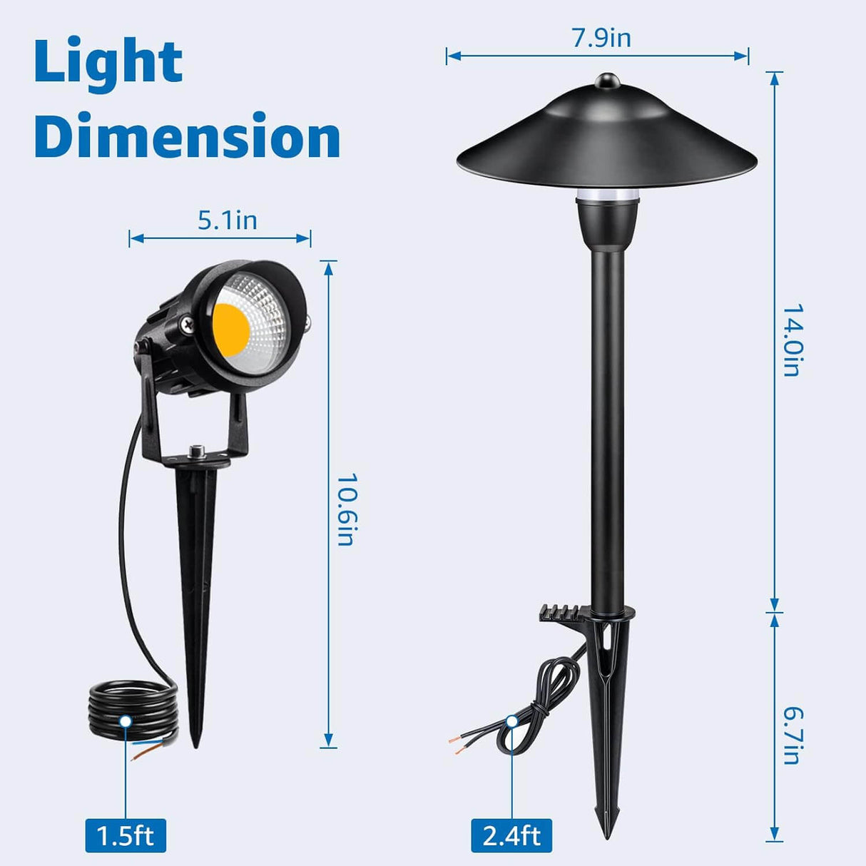 Low Voltage Landscape Lighting Kit 4 Stake Pathway Lights + 6 Spotlights with Connectors & Transformer 10 Pack TB-W6S4P SUNVIE