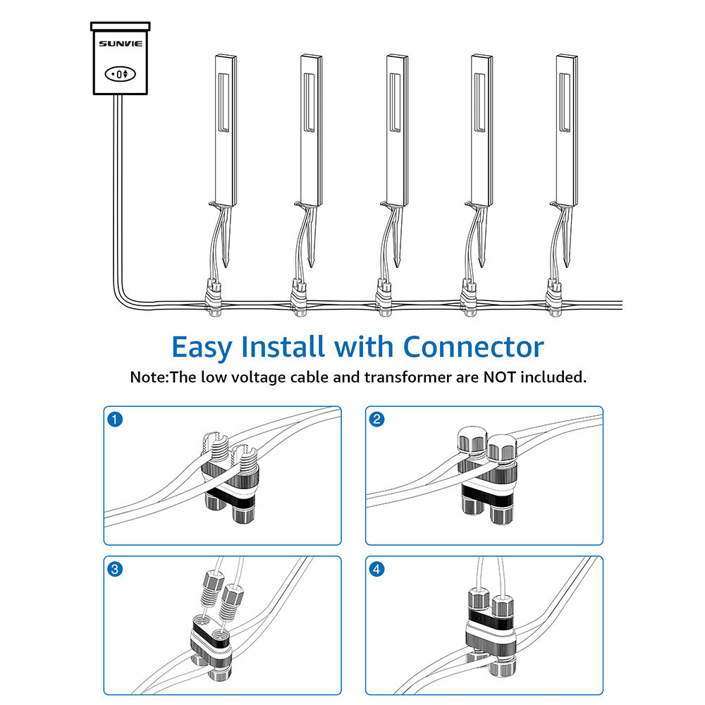 Low Voltage 3W LED Hollow Cuboid Landscape Pathway Lights with ETL Listed Cord 4 Pack LFAWB-03-04C