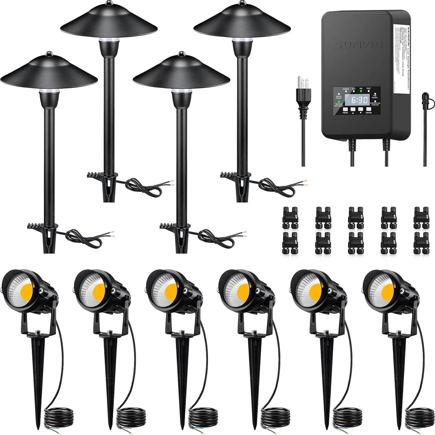 Low Voltage Landscape Lighting Kit 4 Path Lights + 6 Spotlights with C ...