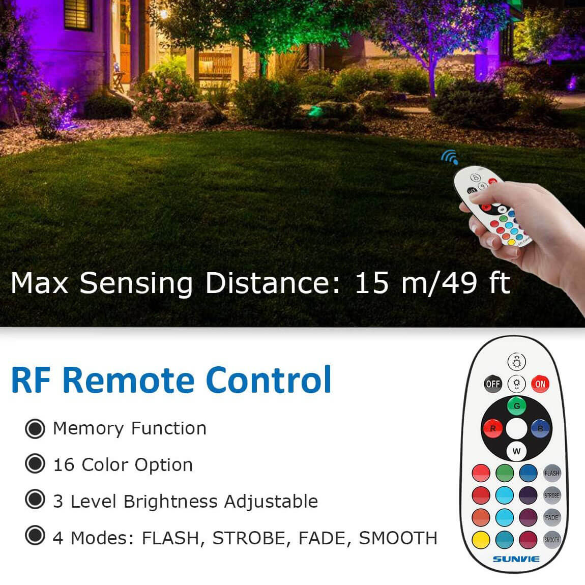 Low Voltage RGBW Color Changing Low Voltage Remote Control LED Landscape Lights with Connector 24 Pack CLRS-12-24C SUNVIE