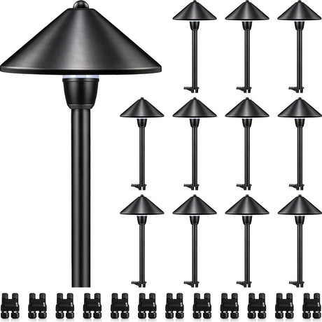 3W LED Low Voltage Waterproof Aluminum Conical Shade Pathway Lights With Connectors 12 Pack LSBWB-03-12C SUNVIE