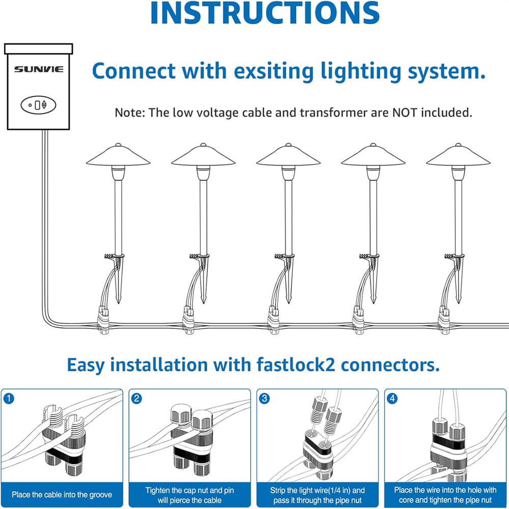 LED Low Voltage 3W Cast-Aluminum Landscape Pathway Lights with ETL Listed Cord 8 Pack LSAWB-03-08C SUNVIE