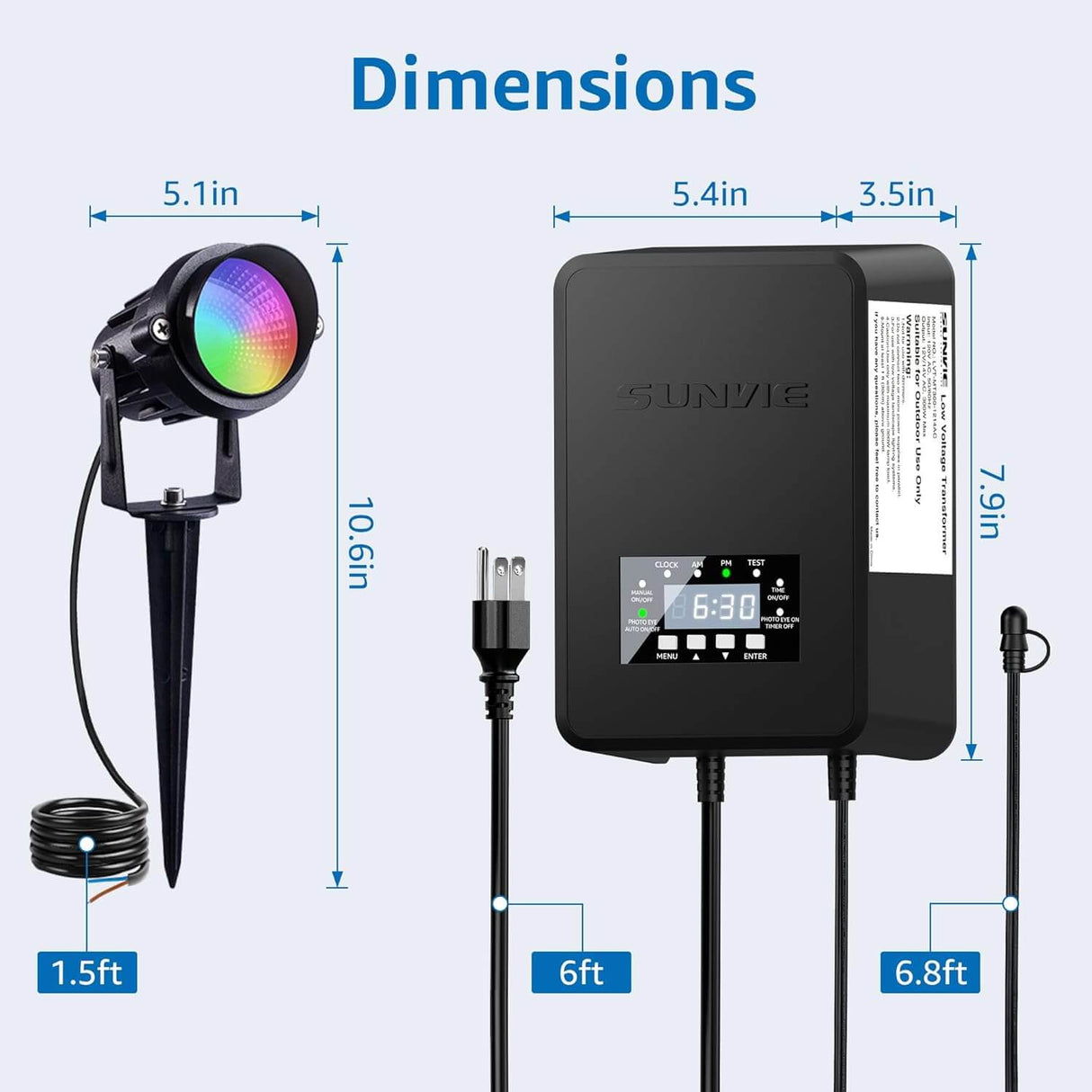 Low Voltage RGBW Color Changing Landscape Lights with 300W Low Voltage Landscape Transformer Kit SUNVIE 12 Pack KT-R12S SUNVIE
