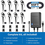 All-In-One Low Voltage 3W Landscape Lighting Kit with 60W Transformer 65FT Wire & Connectors 8 Pack KTW-W8SA SUNVIE