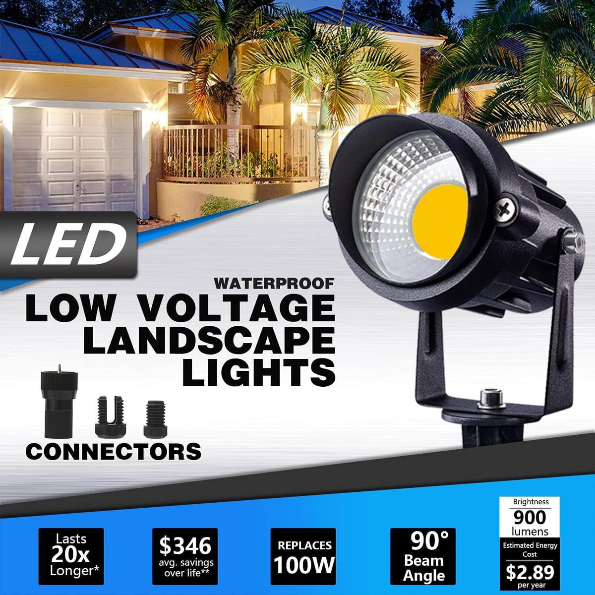 12W Low Voltage LED Landscape Spotlights 2 Pack CLWS-12-02C