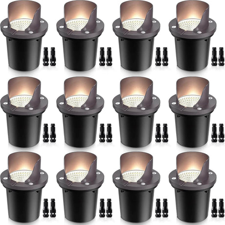 Low Voltage 12W LED Waterproof Outdoor Shielded In-Ground Well Lights with Wire Connectors 12 Pack MDWL-12-12C SUNVIE