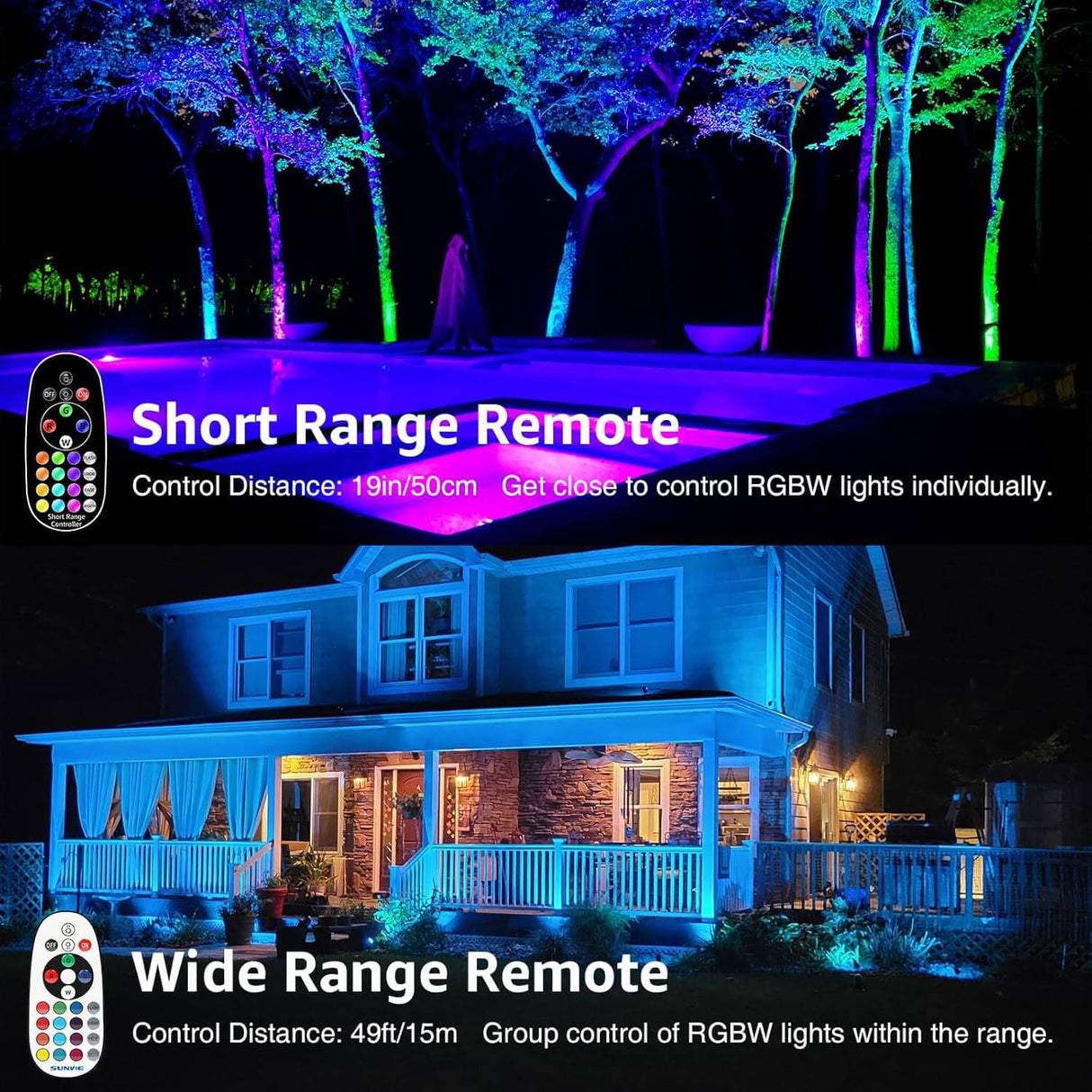 Low Voltage RGBW Color Changing Landscape Lights with 300W Low Voltage Landscape Transformer Kit SUNVIE 12 Pack KT-R12S SUNVIE