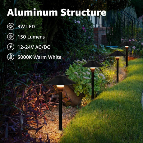 LED Low Voltage 3W Cast-Aluminum Landscape Pathway Lights with ETL Listed Cord 12 Pack LSAWB-03-12C SUNVIE