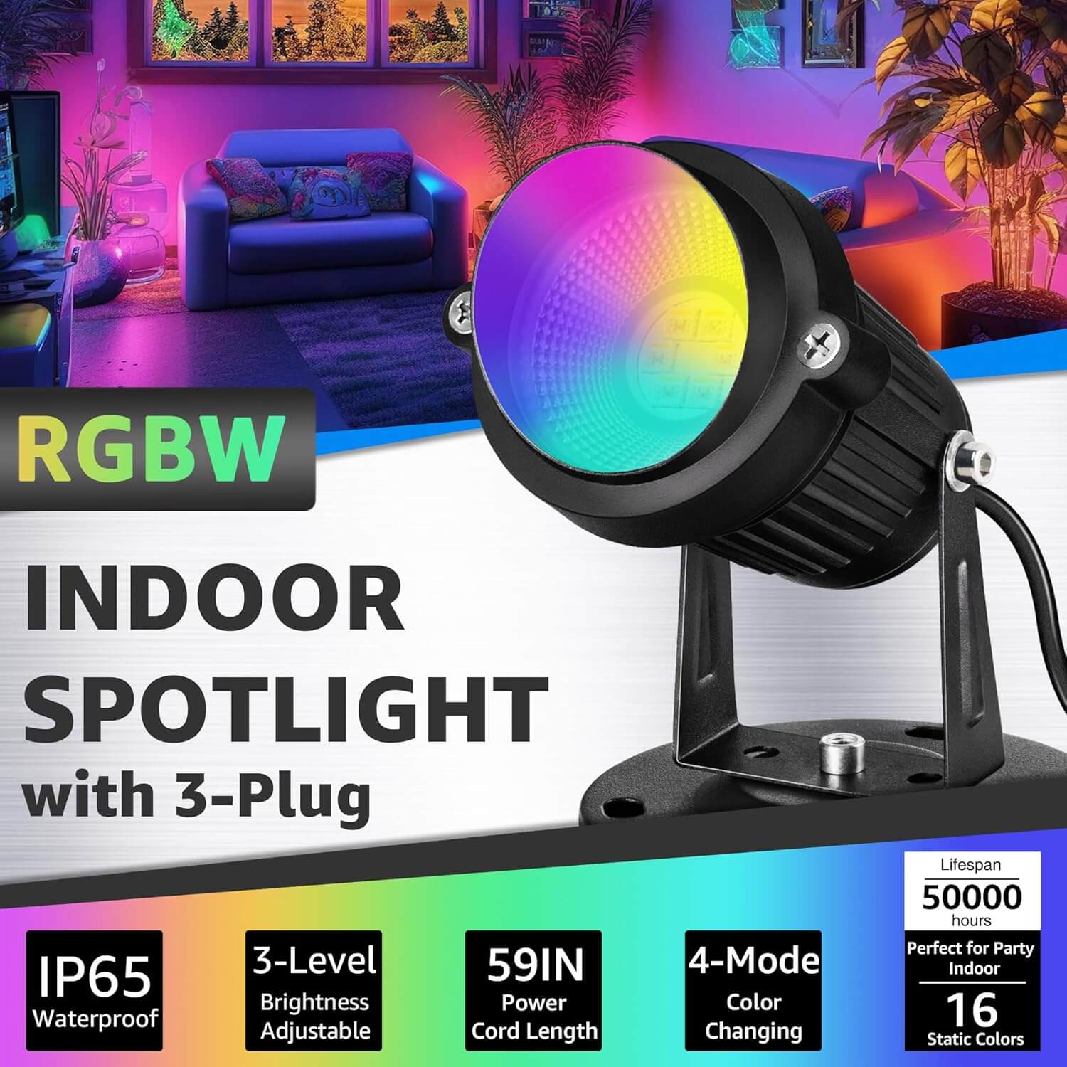 Up Lights Indoor 6W RGBW Color Changing with Remote Color 2 Pack SHRS ...