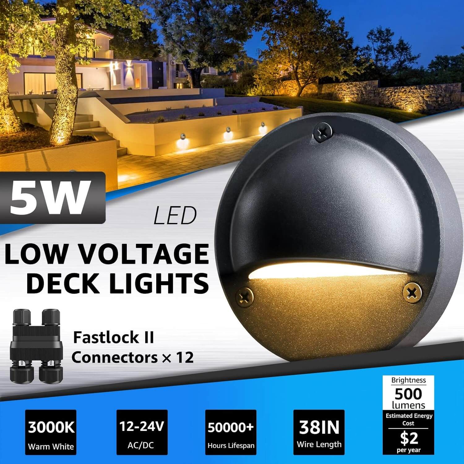 Low Voltage Deck Lights 5W with Fastlock2 Wire Connectors 12 Pack – SUNVIE