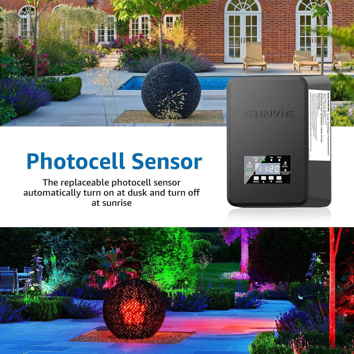 Low Voltage RGBW Color Changing Landscape Lights with 300W Low Voltage Landscape Transformer Kit SUNVIE 12 Pack KT-R12S SUNVIE