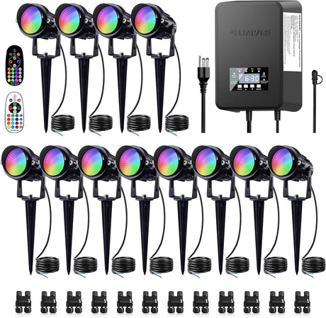 Low Voltage RGBW Color Changing Landscape Lights with 300W Transformer Kit 12 Pack KT-R12S