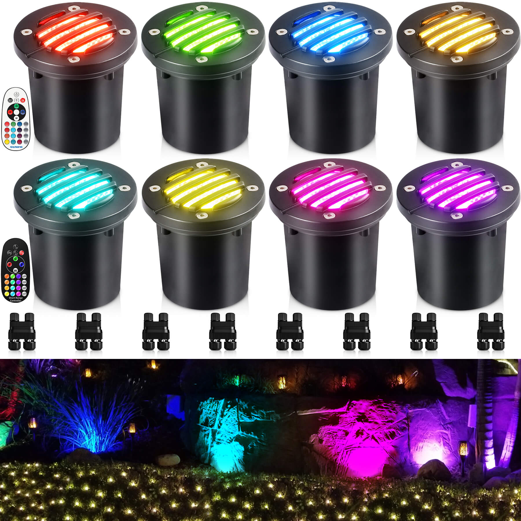 Low Voltage 12W RGBW Color Changing LED Grated Top In Ground Lights 8 Pack MDRG-12-08C