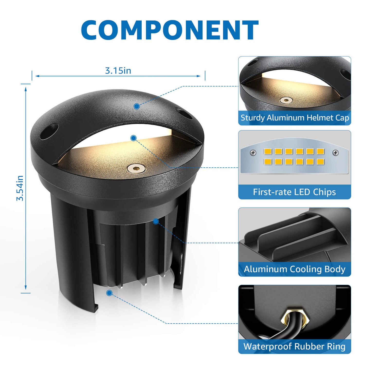 Low Voltage 5W LED Anti-Glare Ground Landscape Well Lights 6 Pack MDWY-05-06C