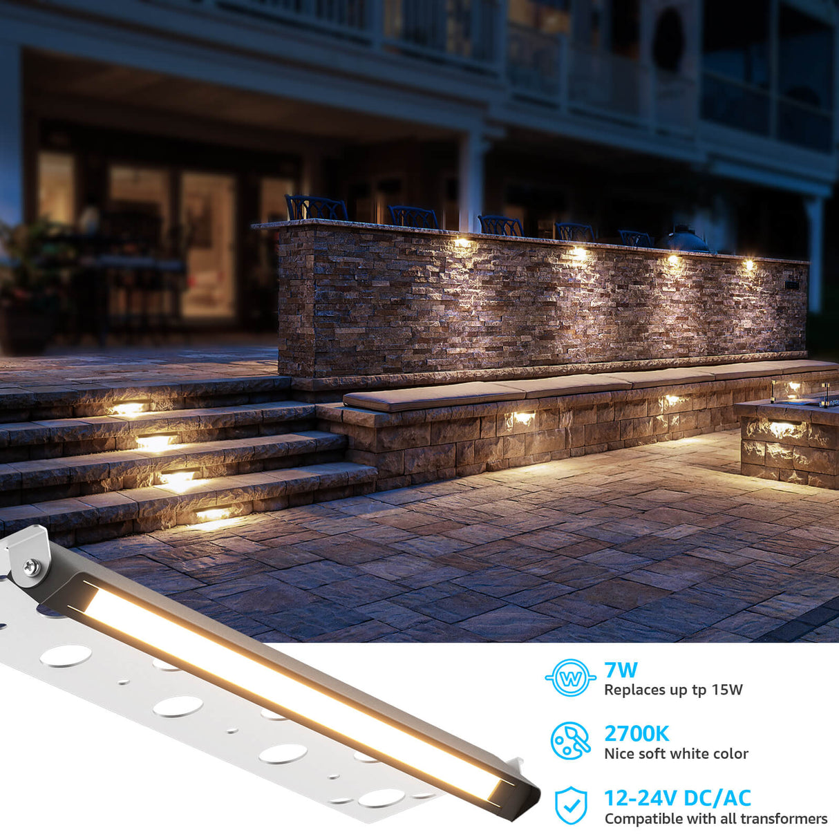 Low Voltage Hardscape 12′′ Inch Retaining Wall Lights 2700K Warm White 12 Pack CLWF-07-12C
