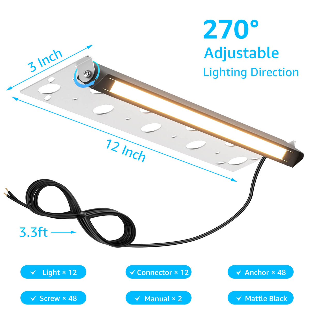 Low Voltage Hardscape 12′′ Inch Retaining Wall Lights 2700K Warm White 12 Pack CLWF-07-12C