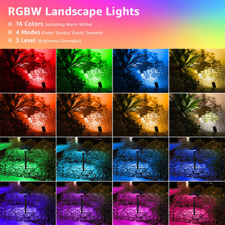 Low Voltage RGBW 8 Landscape Pathway Lights + 4 Spotlights Lighting Kit 12 Pack K-R4S8P
