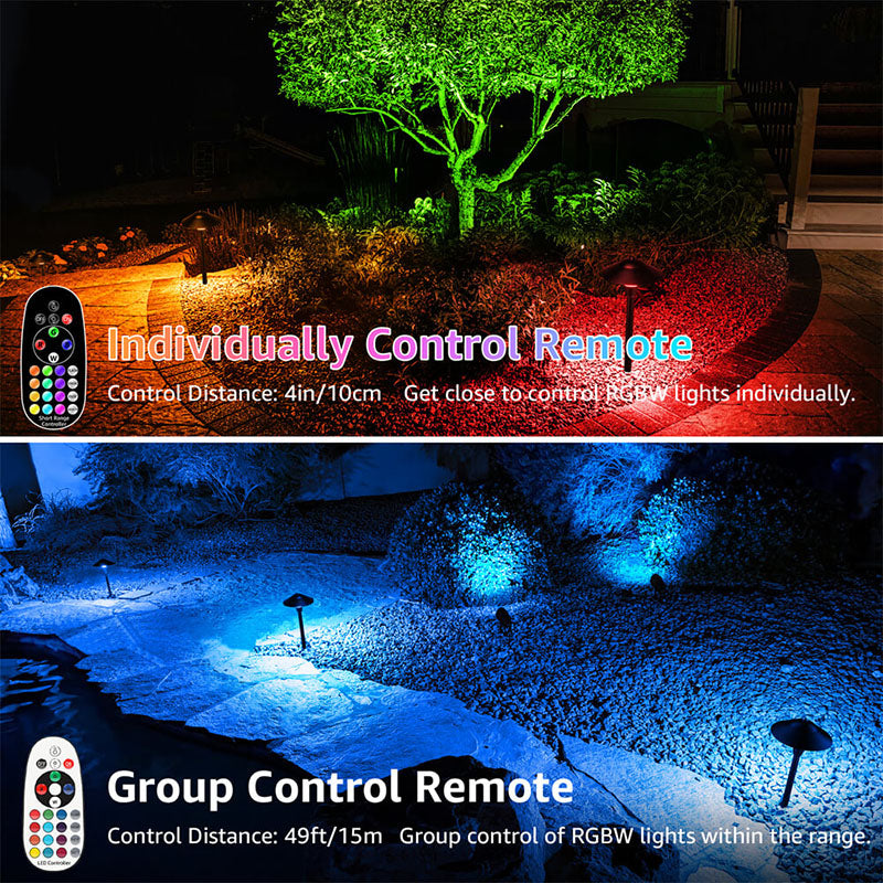 Low Voltage RGBW 8 Landscape Pathway Lights + 4 Spotlights Lighting Kit 12 Pack K-R4S8P