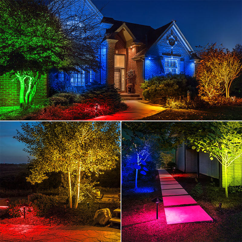 Low Voltage RGBW 8 Landscape Pathway Lights + 4 Spotlights Lighting Kit 12 Pack K-R4S8P
