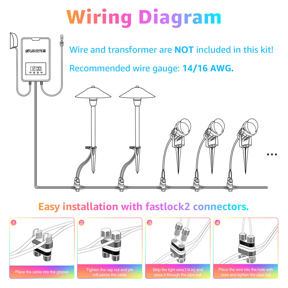 Low Voltage RGBW 8 Landscape Pathway Lights + 4 Spotlights Lighting Kit 12 Pack K-R4S8P