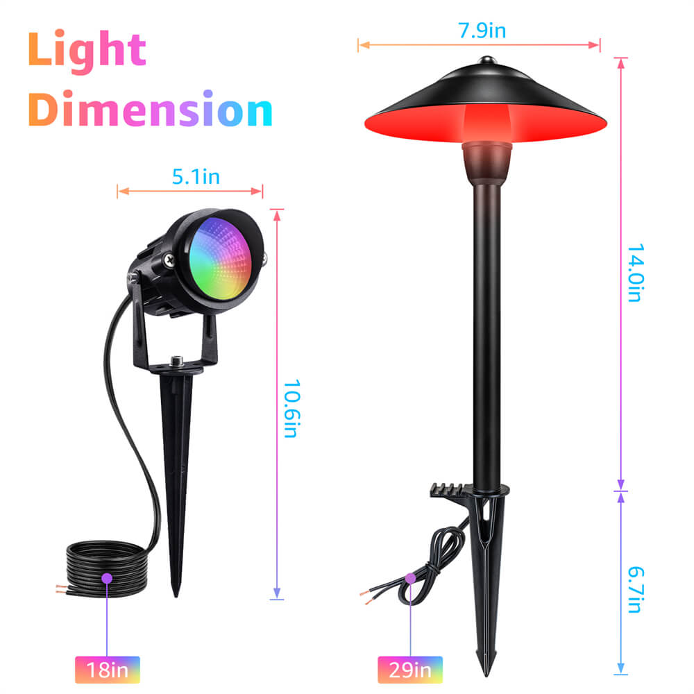 Low Voltage RGBW 8 Landscape Pathway Lights + 4 Spotlights Lighting Kit 12 Pack K-R4S8P