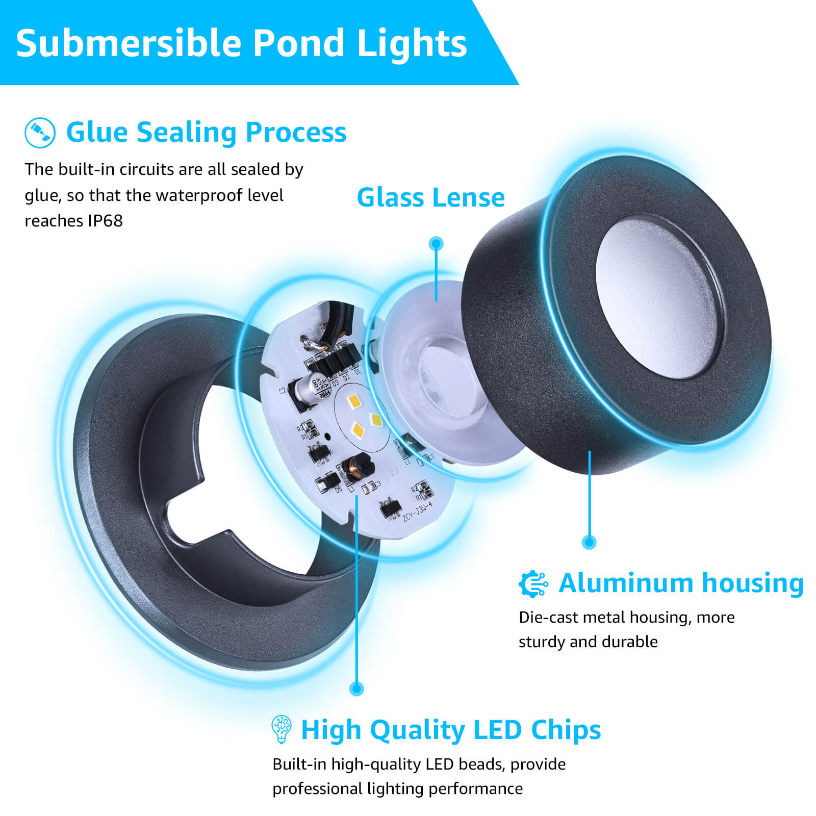 Low Voltage 3W LED Waterproof Underwater Fountain Pond Lights 4 Pack ULWS-03W-04