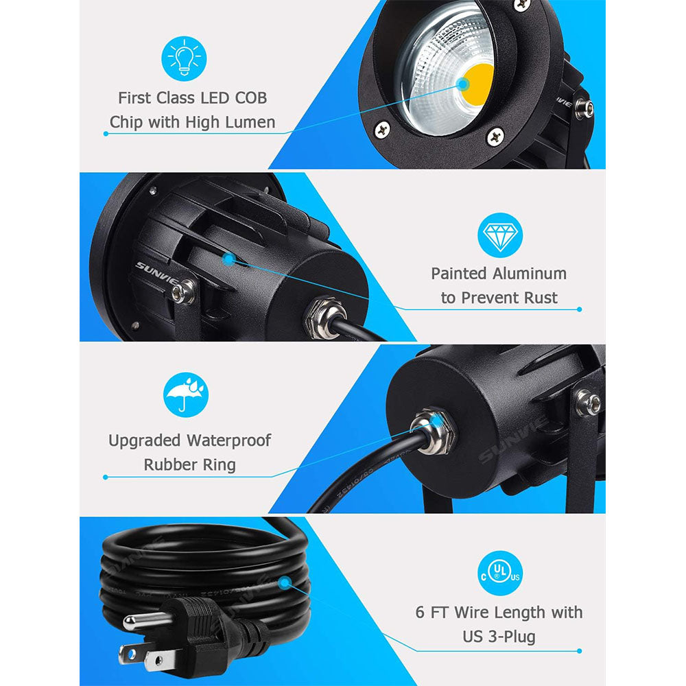 SUNVIE 20W Outdoor Spotlight LED Landscape Lighting 120V AC Waterproof Yard Spot Lights Outdoor with Stake for Tree Flag Lights 3000K Ultra Warm White Lawn Decorative Lamp with US 3-Plug in (2 Pack) Lee Lighting