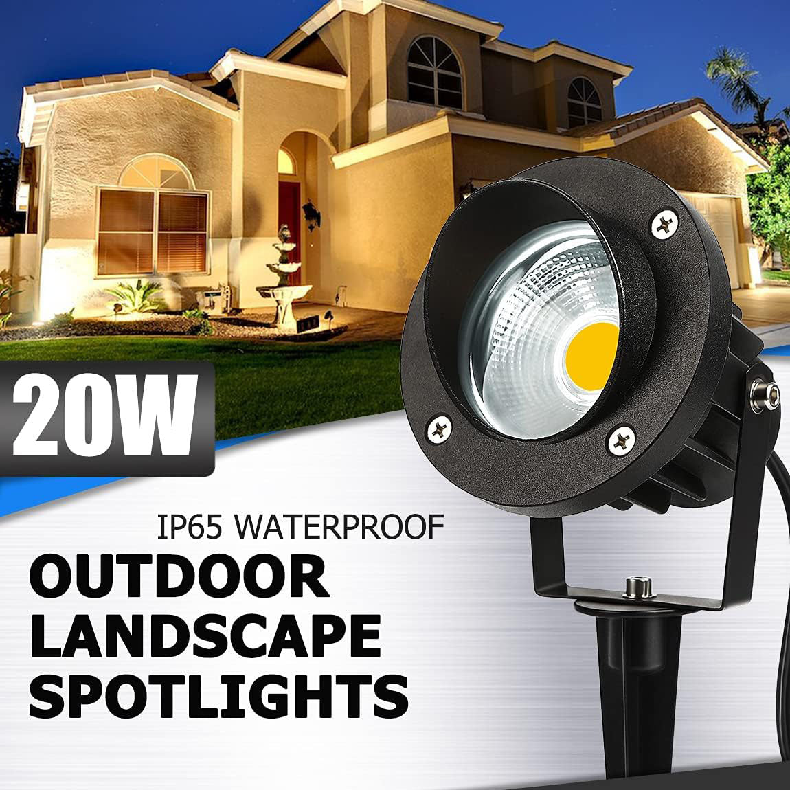 SUNVIE 20W Outdoor Spotlight LED Landscape Lighting 120V AC Waterproof Yard Spot Lights Outdoor with Stake for Tree Flag Lights 3000K Ultra Warm White Lawn Decorative Lamp with US 3-Plug in (2 Pack) Lee Lighting