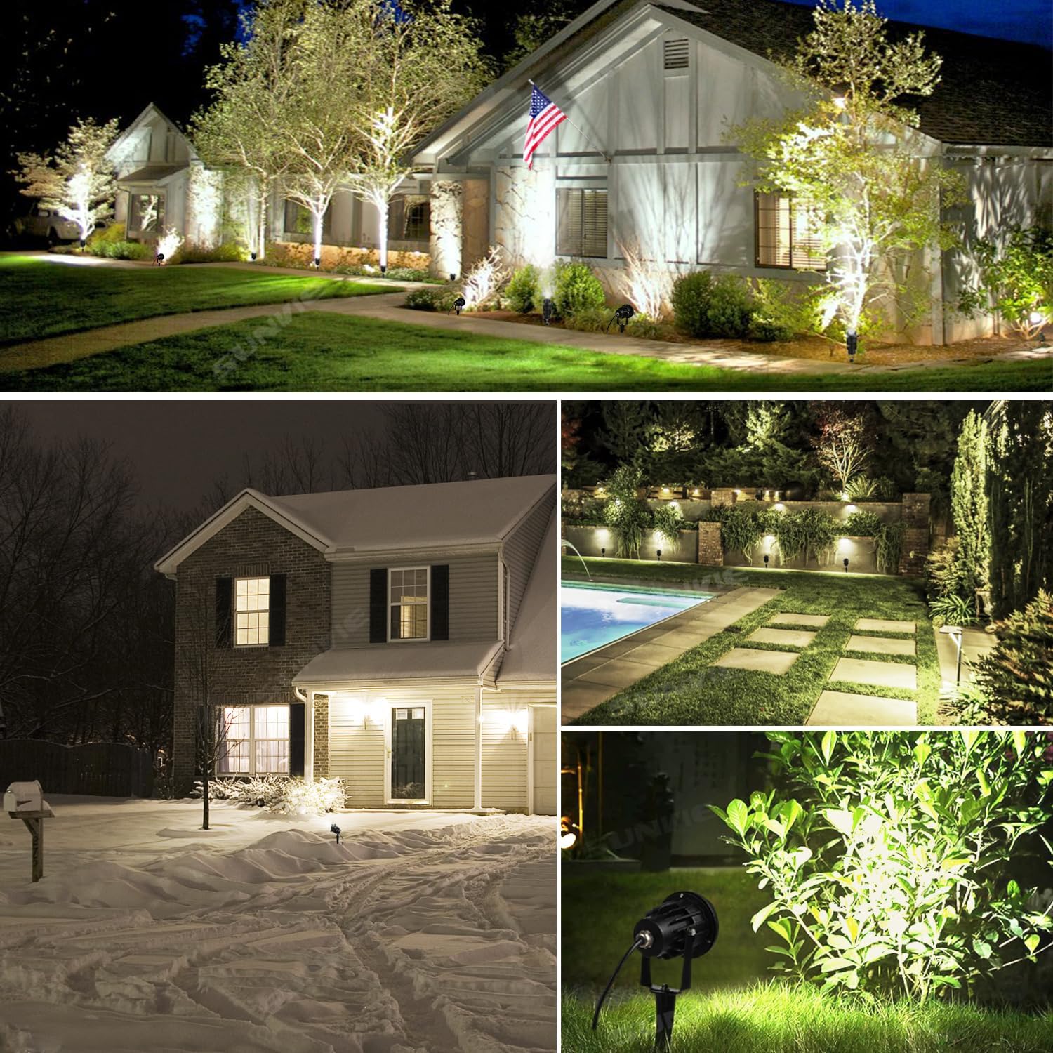 SUNVIE 20W Outdoor Spotlight LED Landscape Lighting 120V AC Waterproof Yard Spot Lights Outdoor with Stake for Tree Flag Lights 3000K Ultra Warm White Lawn Decorative Lamp with US 3-Plug in (2 Pack) Lee Lighting