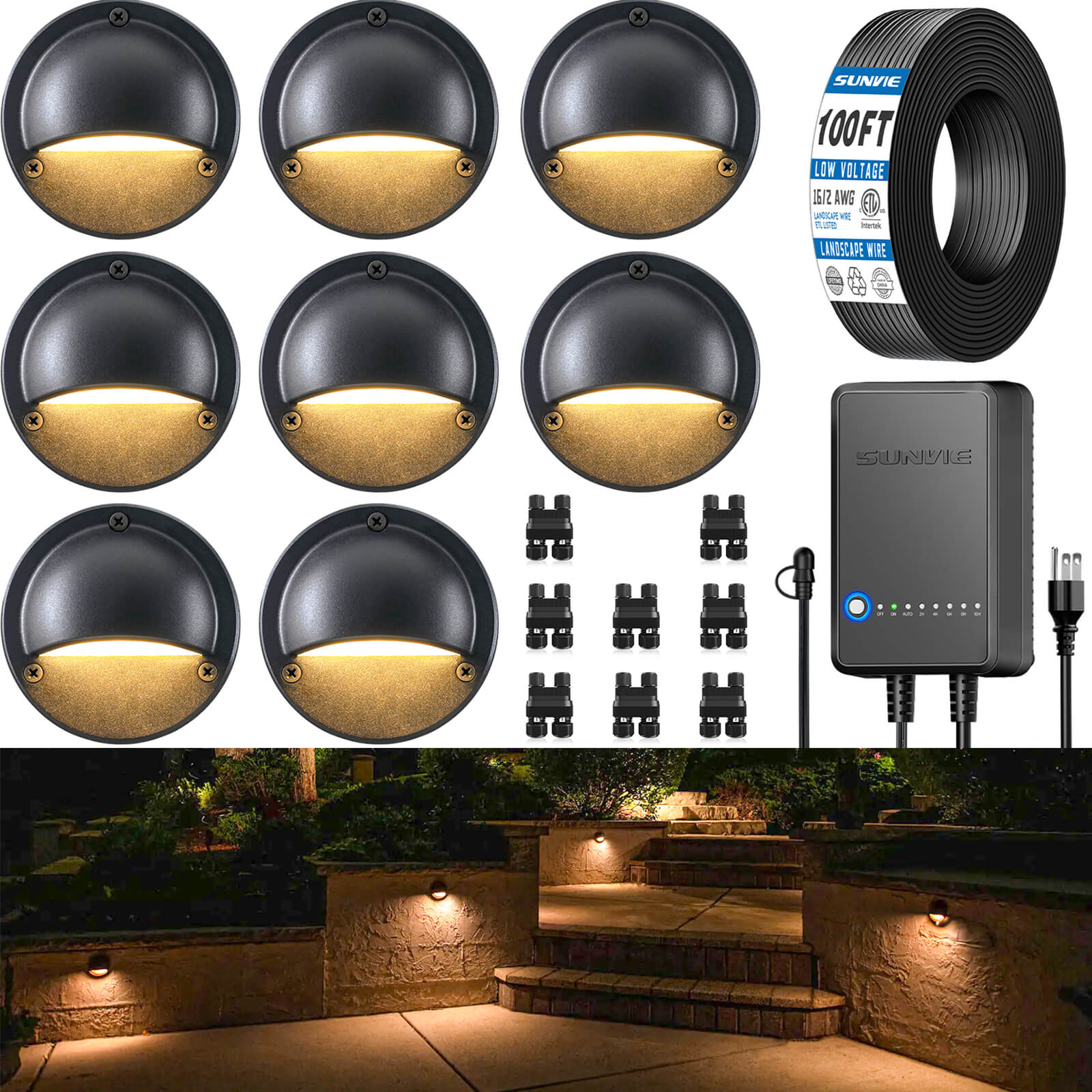 All-In-One Low Voltage Deck Lights Kit with Transformer, Wire