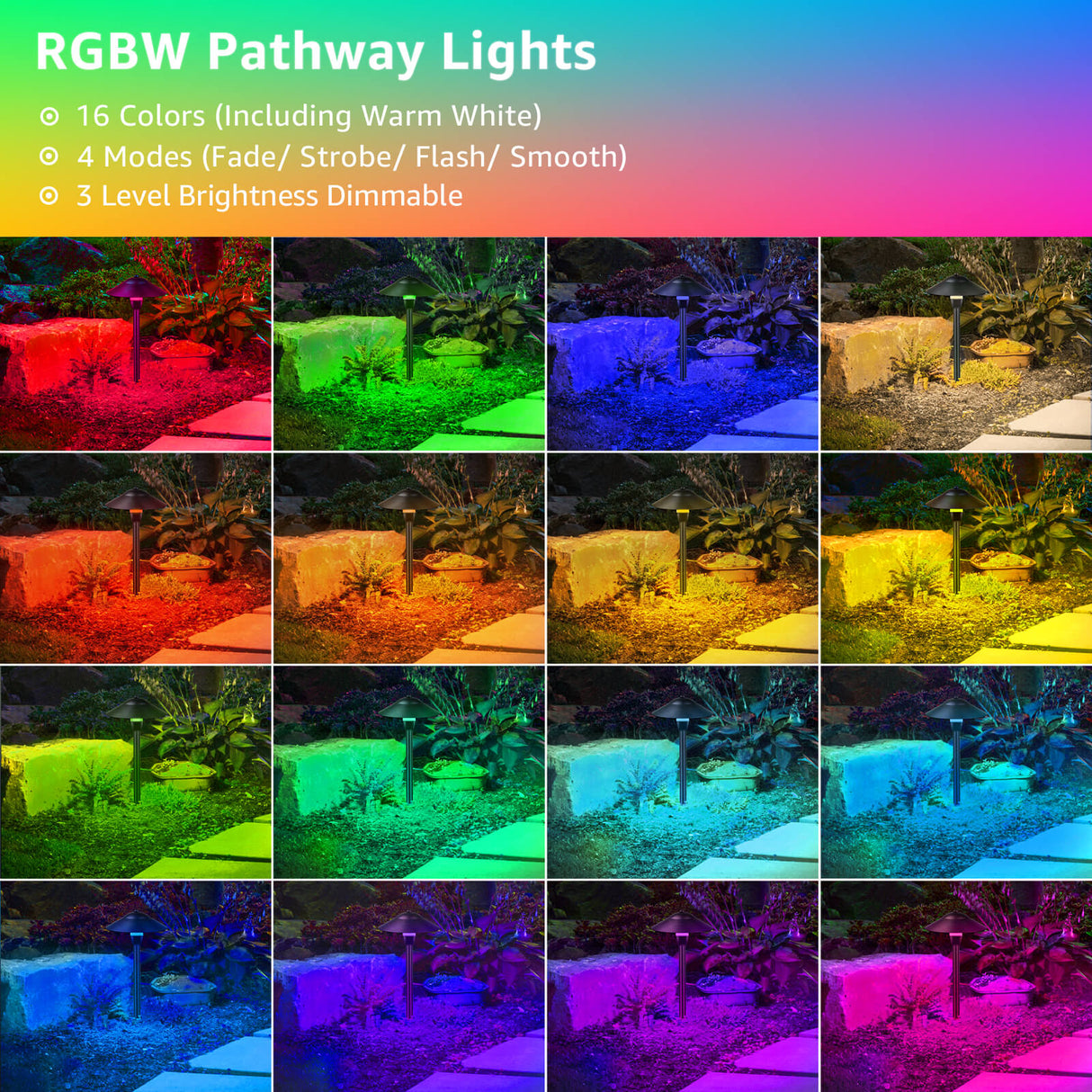 All In One RGBW Pathway Lighting Kit 8 Pack with Transformer Wire & Connectors KTW-R8PA