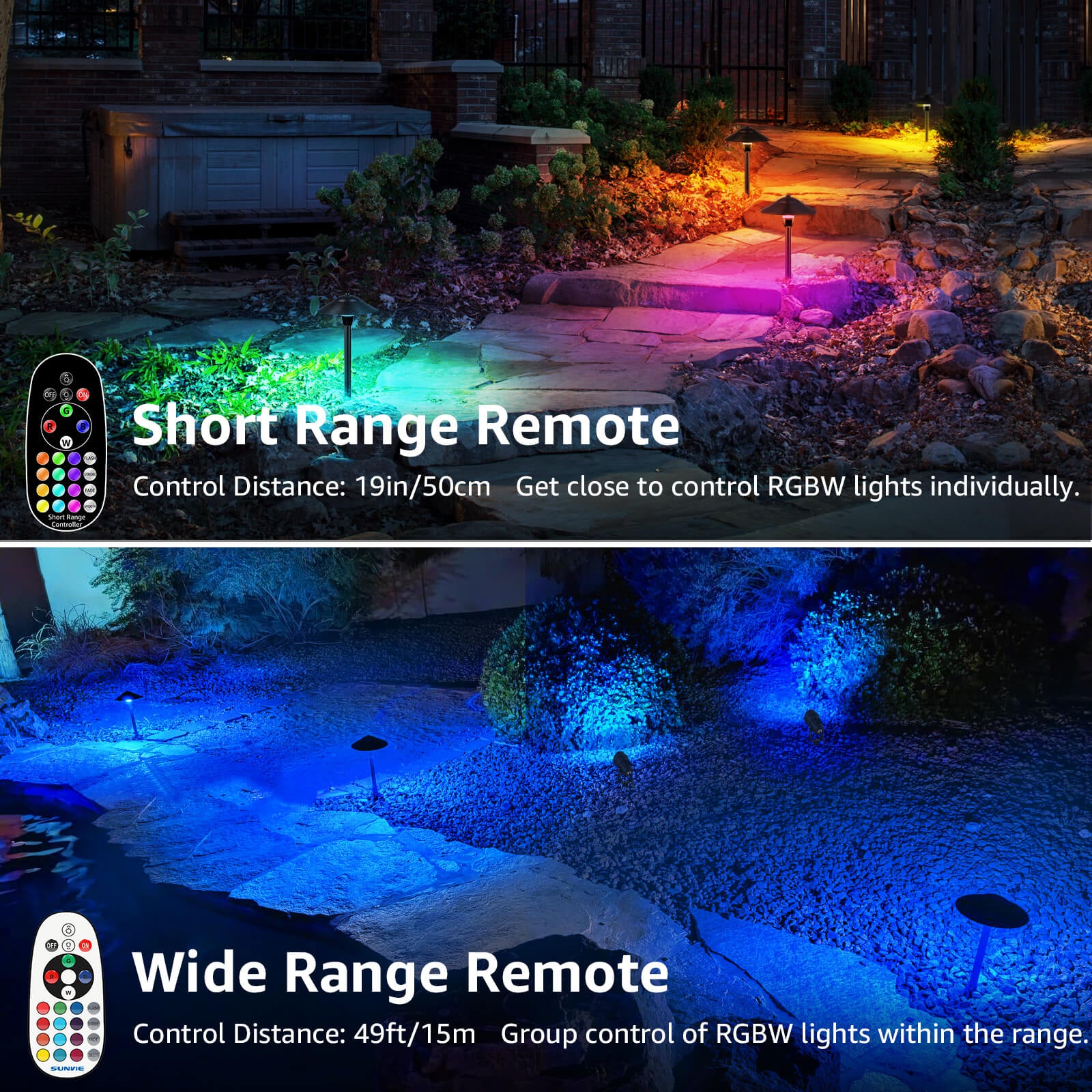 All In One RGBW Pathway Lighting Kit 8 Pack with Transformer Wire & Connectors KTW-R8PA