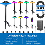 All In One RGBW Pathway Lighting Kit 8 Pack with Transformer Wire & Connectors KTW-R8PA
