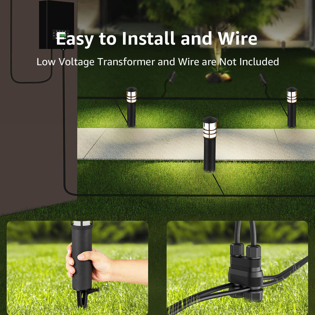 3W Aluminum Wired Landscape Pathway Bollard Lights with CRI 90+ ETL Listed Cord 4 Pack LYAWB-03-04C SUNVIE