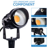 SUNVIE LED Outdoor Spotlight 12W Landscape Lighting 120V AC Waterproof Landscape Lights Spot Lights for Yard with Spiked Stake Warm White Flag Lights Garden Decorative Lamp with US 3-Plug in (6 Pack) Lee Lighting